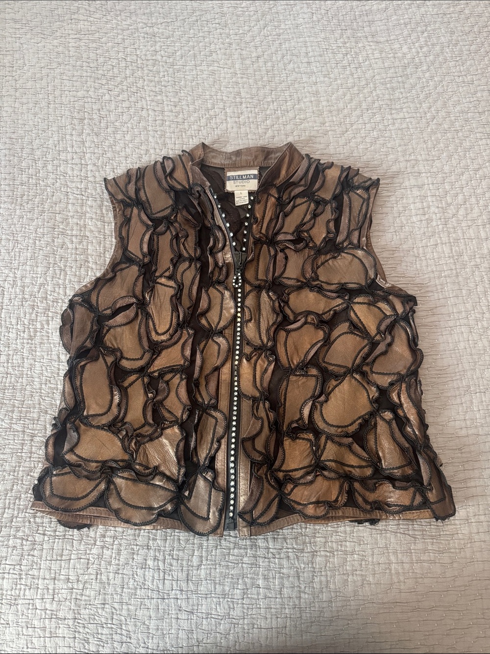 Stillman Studio New York Shimmer Lamb Leather Vest w/ Bedazzled Zipper